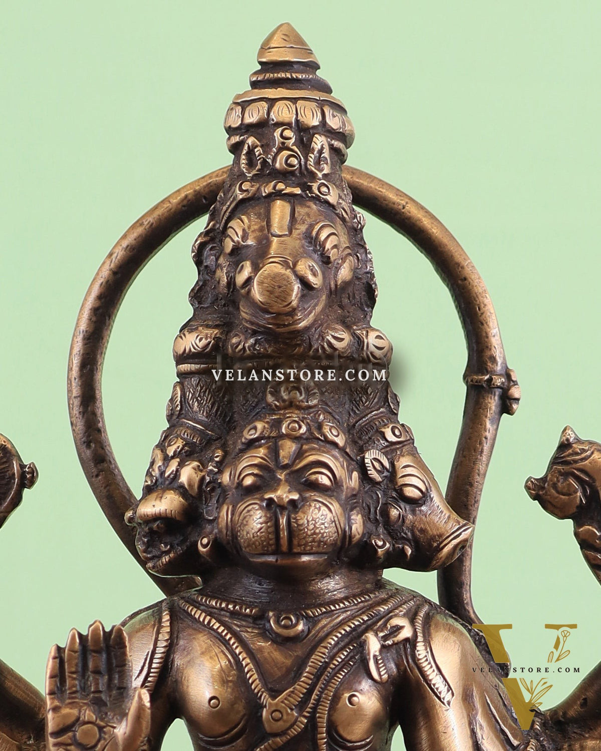 Pure Brass Standing Panchmukhi Hanuman Idol – antique finish 12 inch