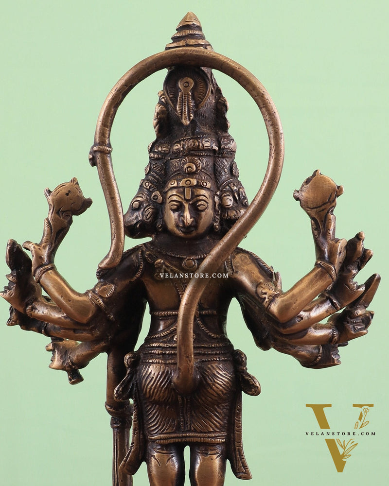 Pure Brass Standing Panchmukhi Hanuman Idol – antique finish 12 inch