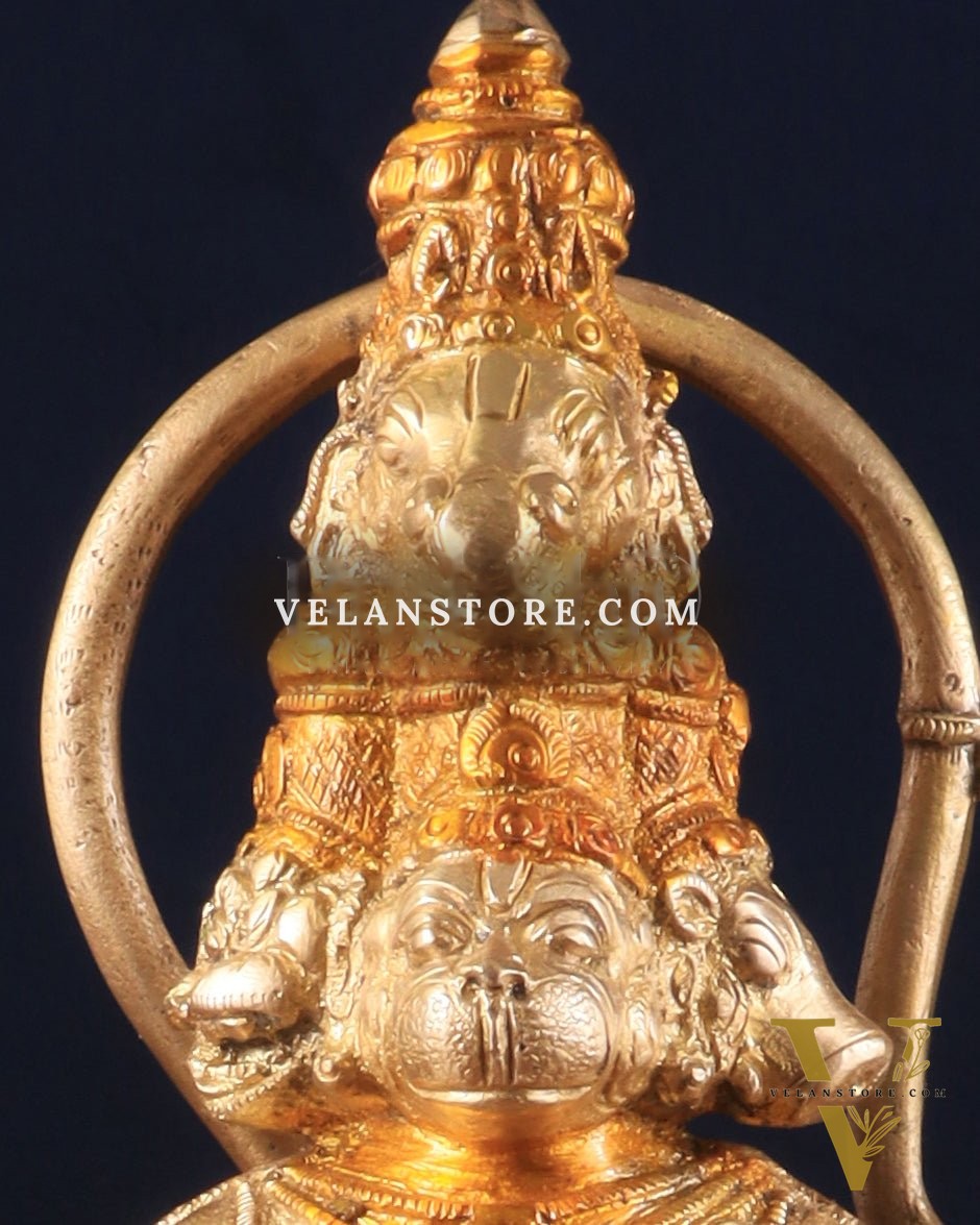Pure Brass Standing Panchmukhi Hanuman Idol – glossy gold finish 12 inch