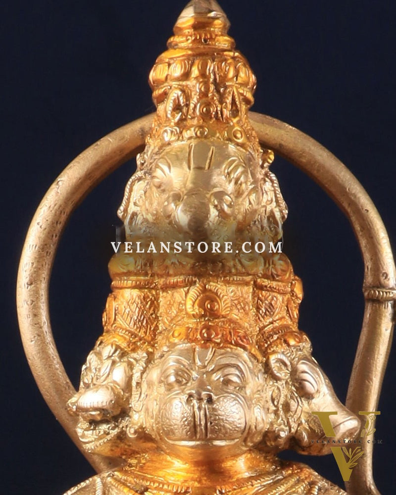 Pure Brass Standing Panchmukhi Hanuman Idol – glossy gold finish 12 inch