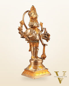 Pure Brass Standing Panchmukhi Hanuman Idol – glossy gold finish 12 inch