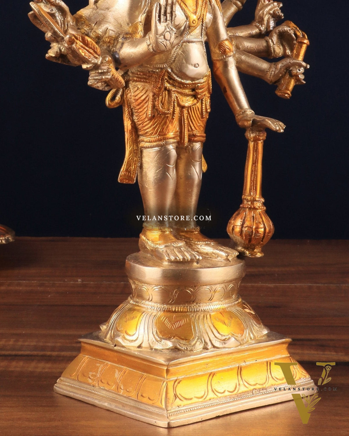 Pure Brass Standing Panchmukhi Hanuman Idol – glossy gold finish 12 inch