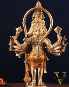 Pure Brass Standing Panchmukhi Hanuman Idol – glossy gold finish 12 inch