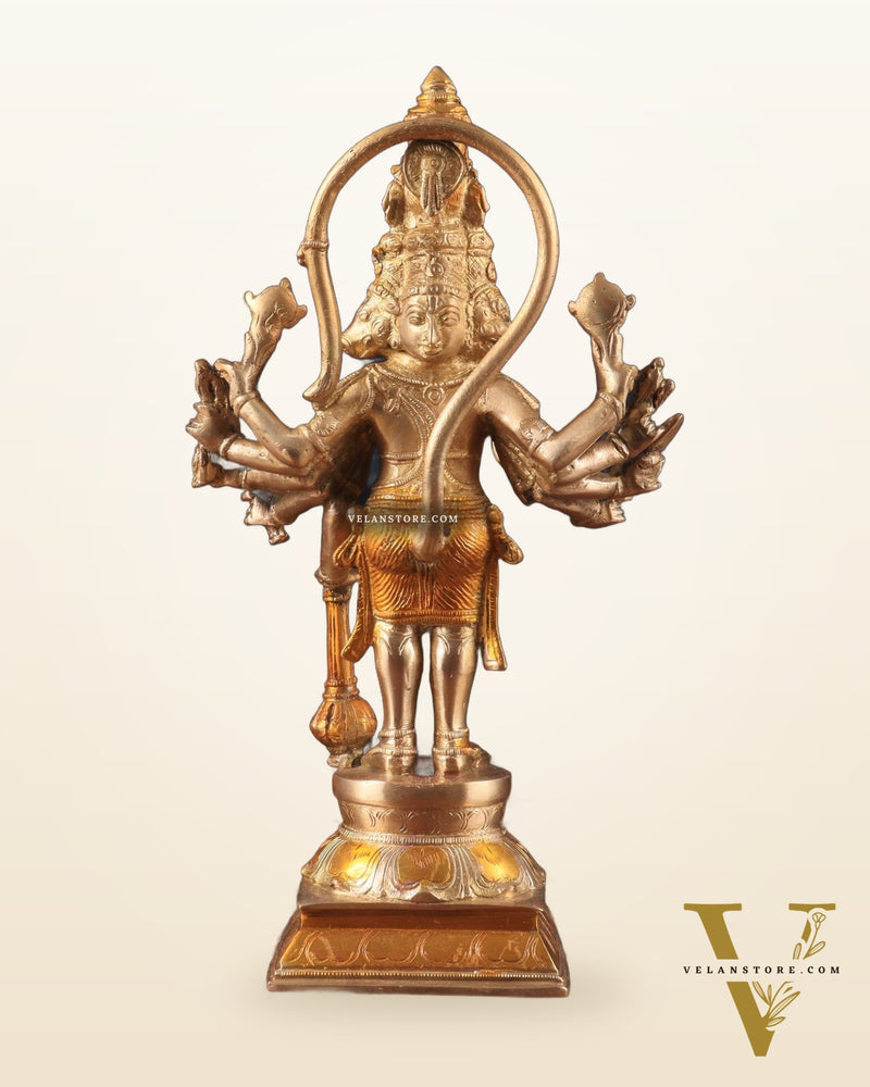 Pure Brass Standing Panchmukhi Hanuman Idol – glossy gold finish 12 inch