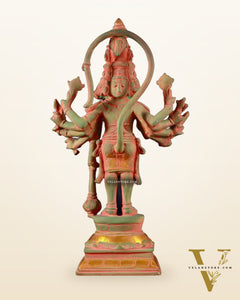 Pure Brass Standing Panchmukhi Hanuman Idol – green sand patina Finish 12 inch