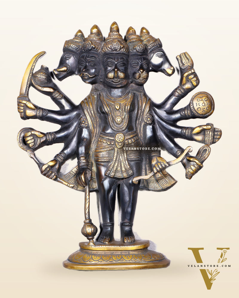 Pure Brass Standing Panchmukhi Hanuman Wall Hanging | Vastu Protection 13"