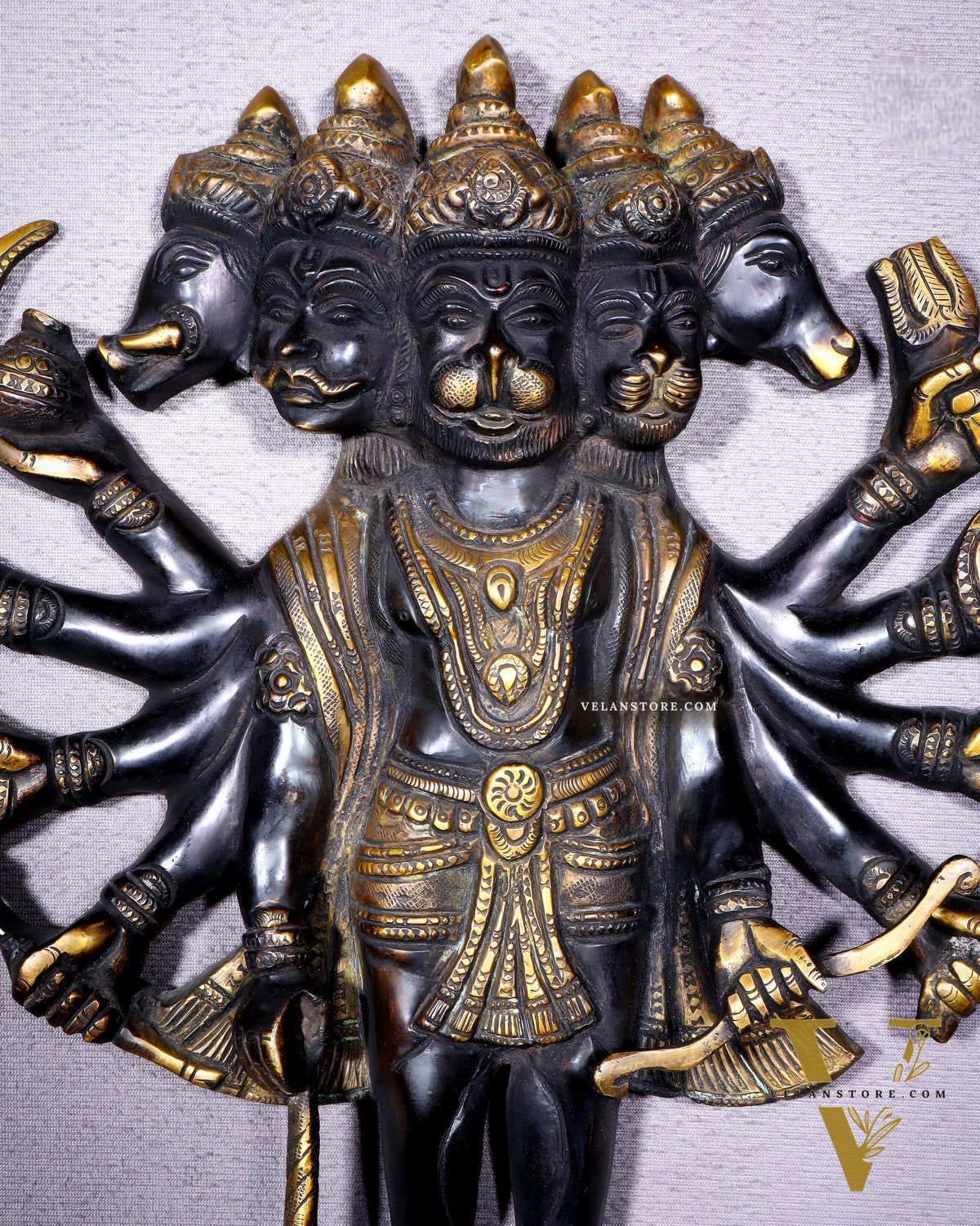 Pure Brass Standing Panchmukhi Hanuman Wall Hanging | Vastu Protection 13"