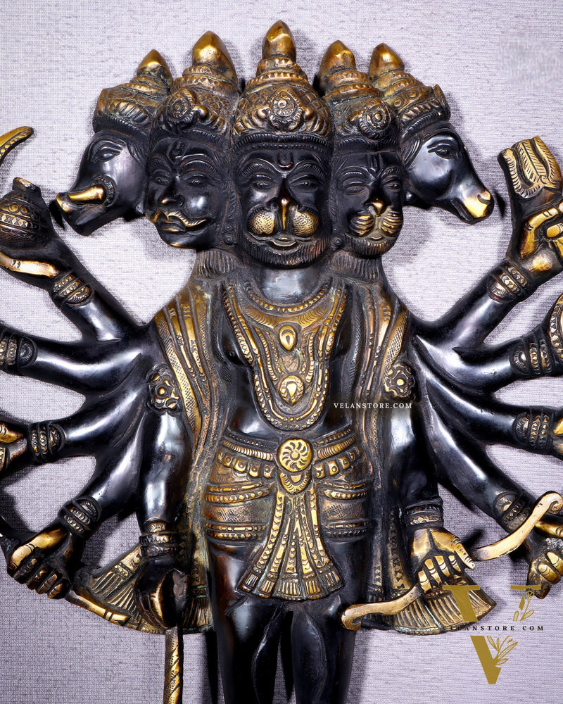 Pure Brass Standing Panchmukhi Hanuman Wall Hanging | Vastu Protection 13"