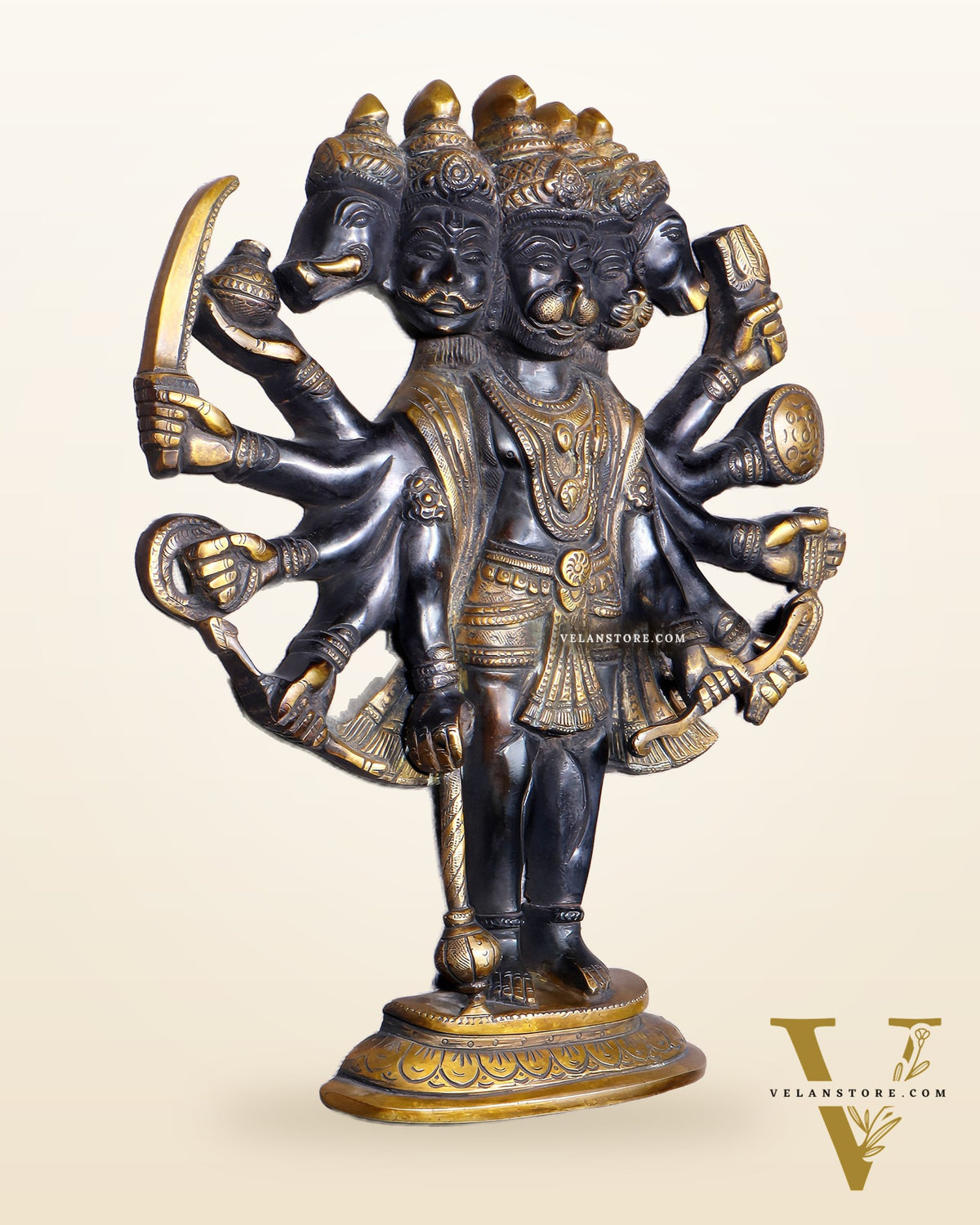 Pure Brass Standing Panchmukhi Hanuman Wall Hanging | Vastu Protection 13"