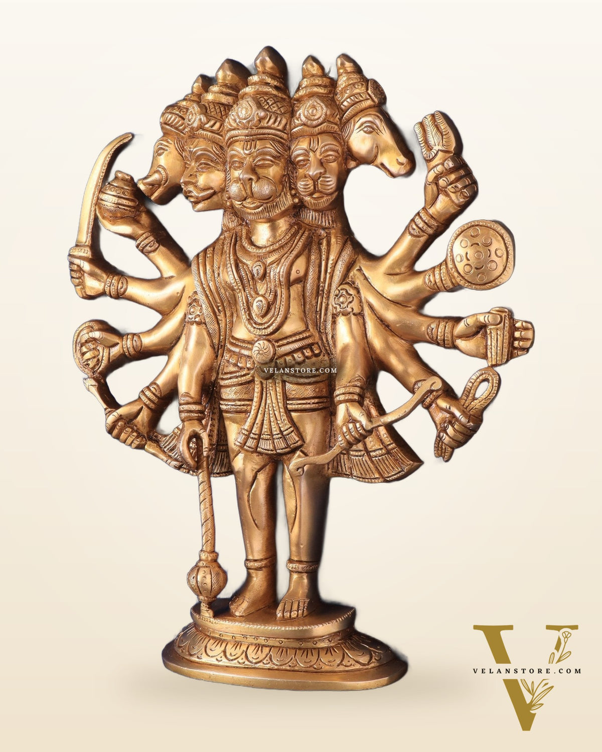 Pure Brass Standing Panchmukhi Hanuman Wall Hanging | Vastu Protection 13"