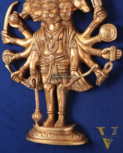 Pure Brass Standing Panchmukhi Hanuman Wall Hanging | Vastu Protection 13"