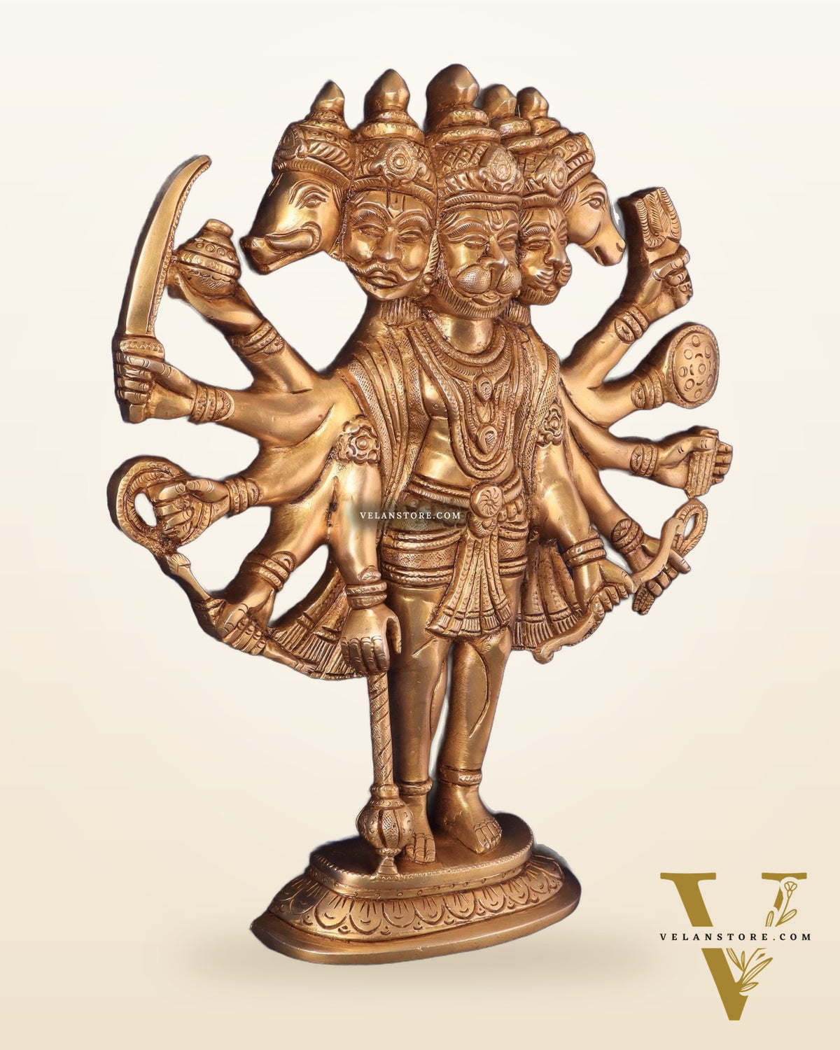 Pure Brass Standing Panchmukhi Hanuman Wall Hanging | Vastu Protection 13"