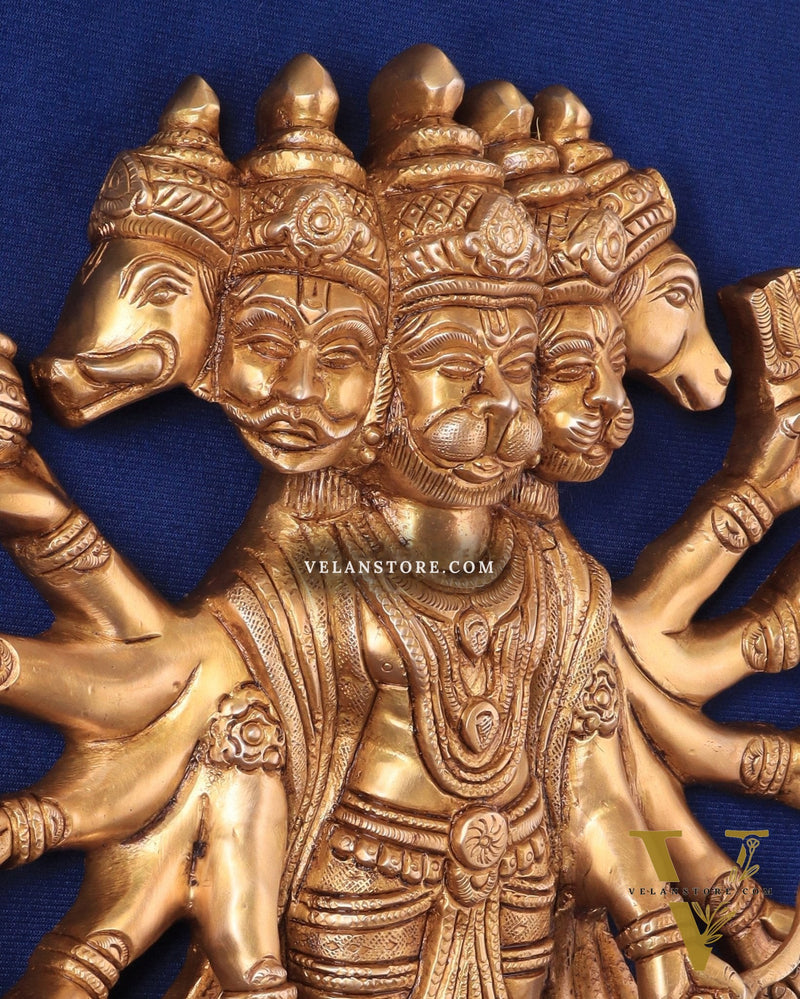Pure Brass Standing Panchmukhi Hanuman Wall Hanging | Vastu Protection 13"
