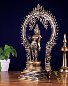 Pure Brass Standing Parvati with Prabhavali – Bhoga Shakti Idol (Antique Burnt Brass Finish) 18 inch