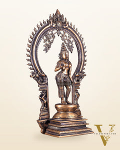Pure Brass Standing Parvati with Prabhavali – Bhoga Shakti Idol (Antique Burnt Brass Finish) 18 inch