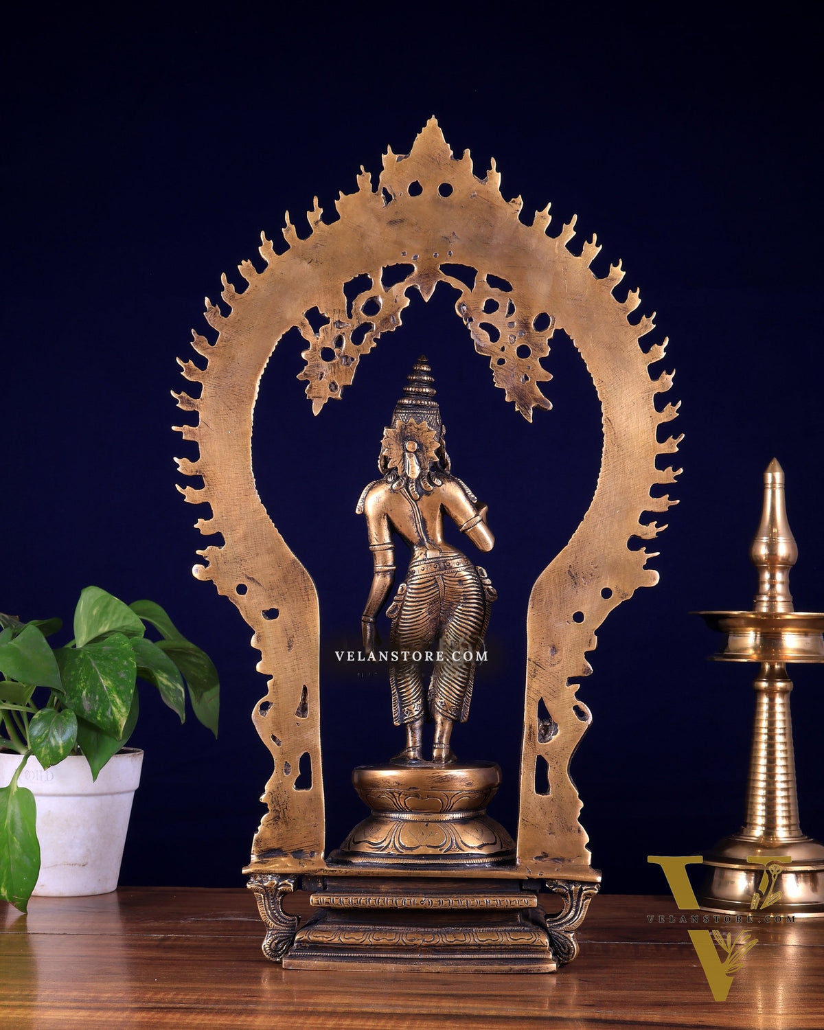 Pure Brass Standing Parvati with Prabhavali – Bhoga Shakti Idol (Antique Burnt Brass Finish) 18 inch