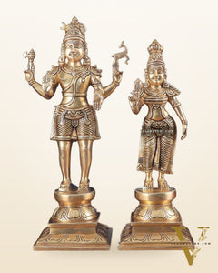 Pure Brass Standing Shiva Parvati Idols Pair 16"