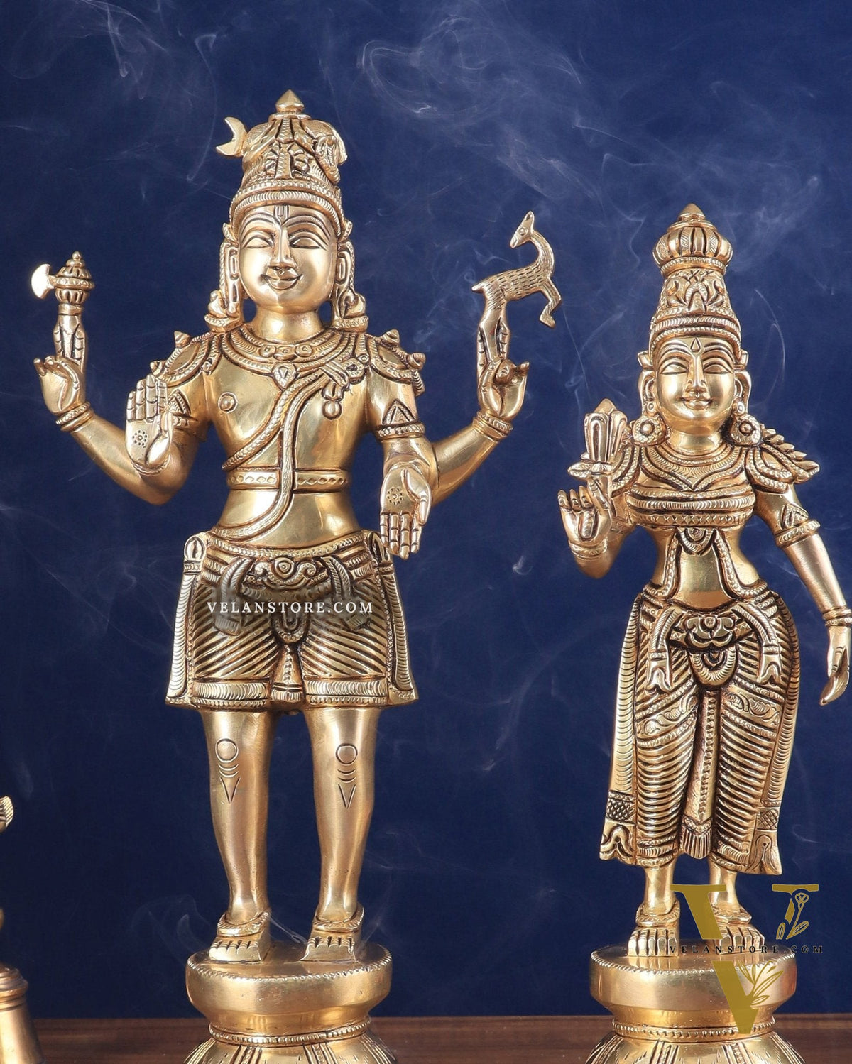 Pure Brass Standing Shiva Parvati Idols Pair 16"