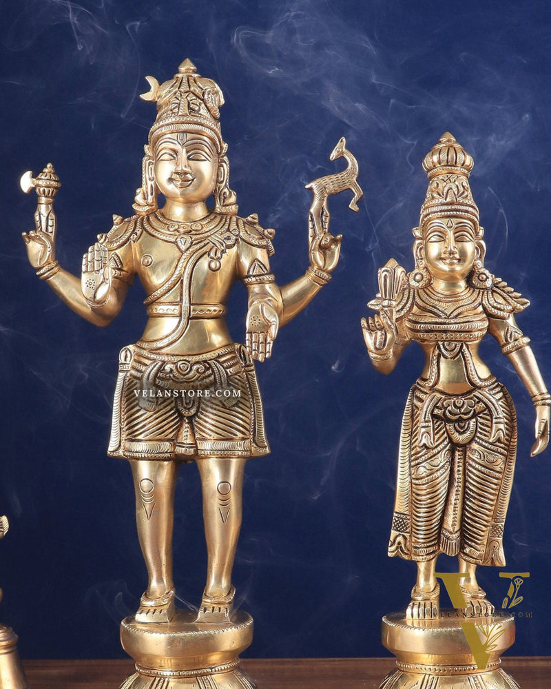 Pure Brass Standing Shiva Parvati Idols Pair 16"