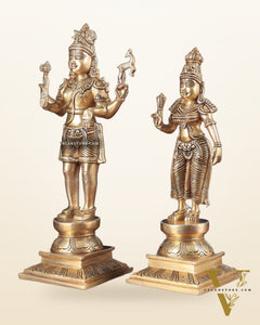 Pure Brass Standing Shiva Parvati Idols Pair 16"