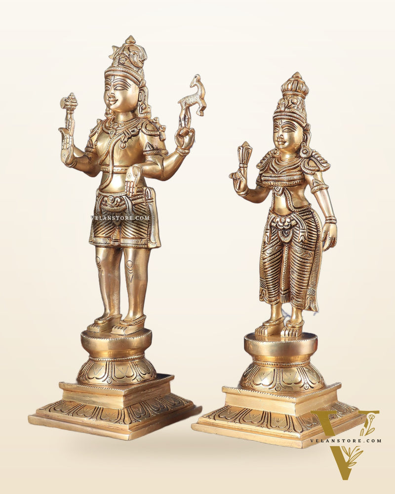 Pure Brass Standing Shiva Parvati Idols Pair 16"