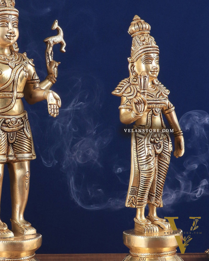 Pure Brass Standing Shiva Parvati Idols Pair 16"