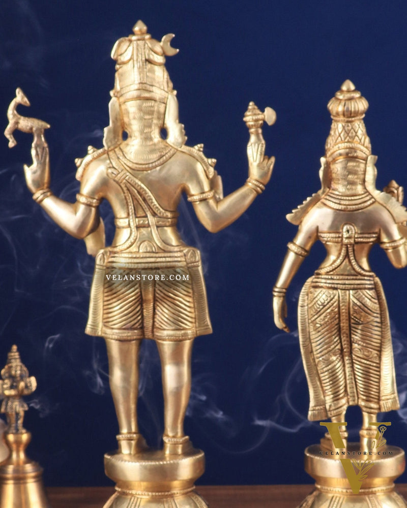 Pure Brass Standing Shiva Parvati Idols Pair 16"