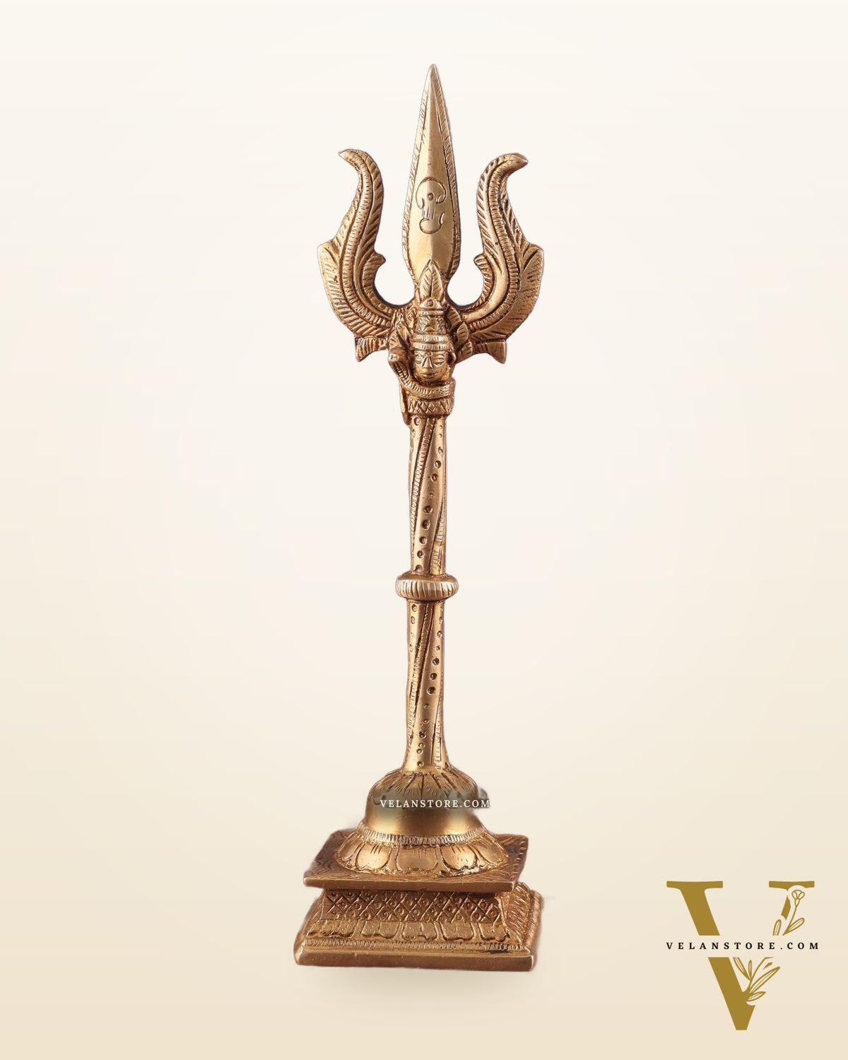 Pure Brass Standing Trishul with Intricate Carvings – 10" Decorative Piece