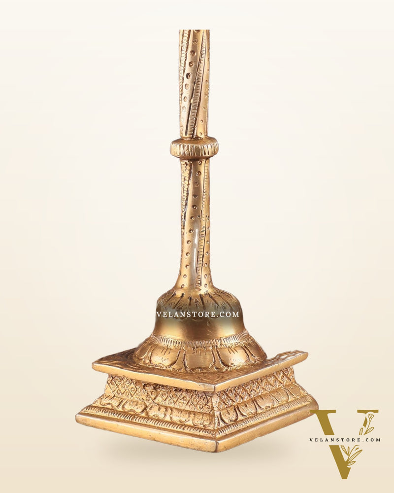 Pure Brass Standing Trishul with Intricate Carvings – 10" Decorative Piece