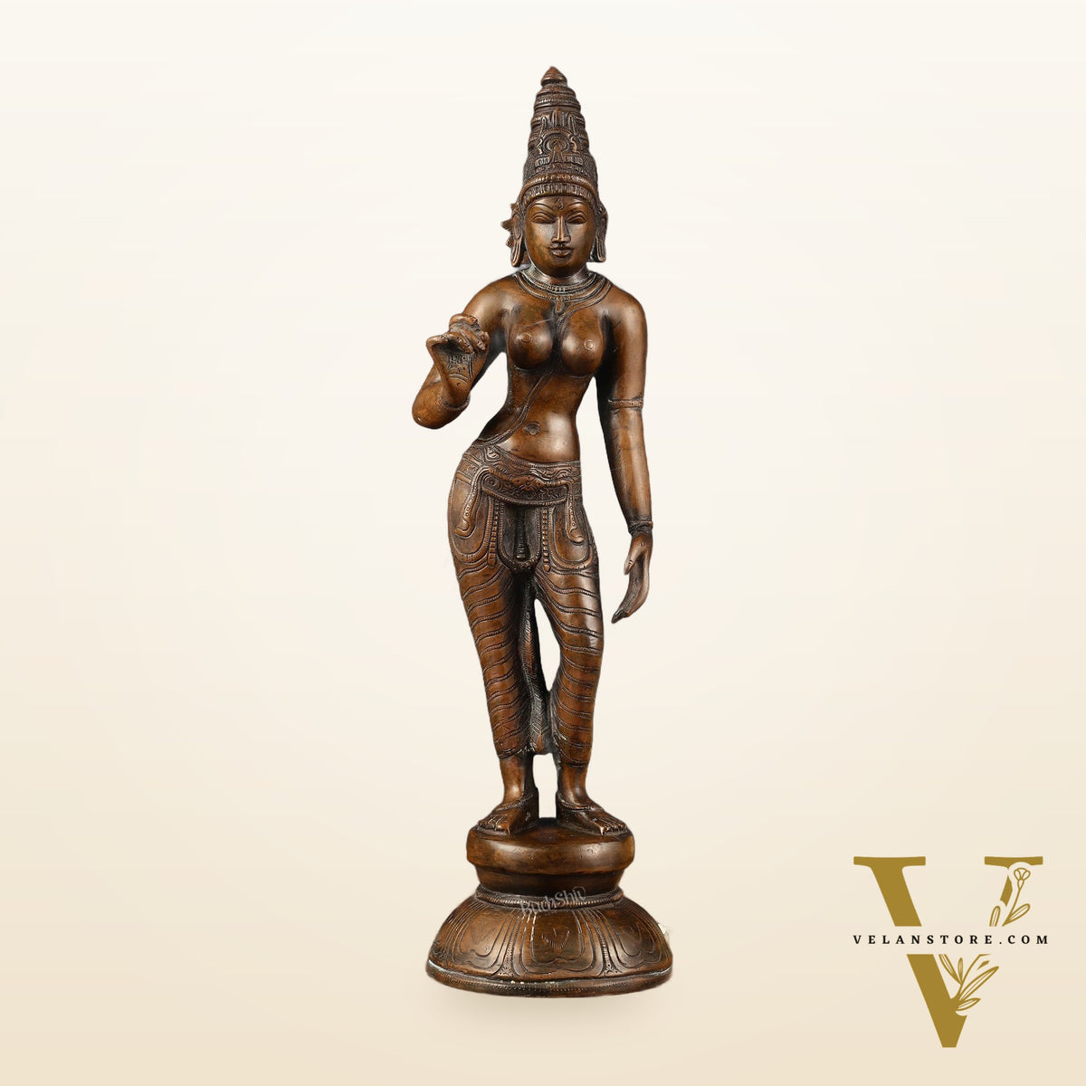 Pure Brass Standing Uma Parvati Idol with Chola Finish 18 inch