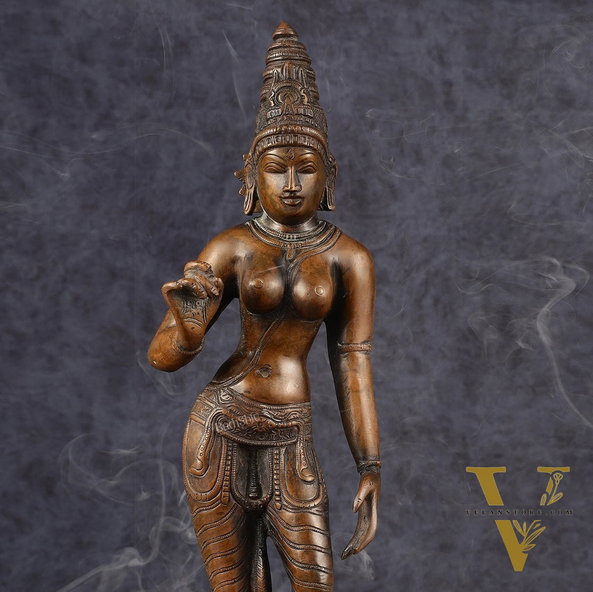 Pure Brass Standing Uma Parvati Idol with Chola Finish 18 inch