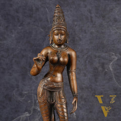 Pure Brass Standing Uma Parvati Idol with Chola Finish 18 inch