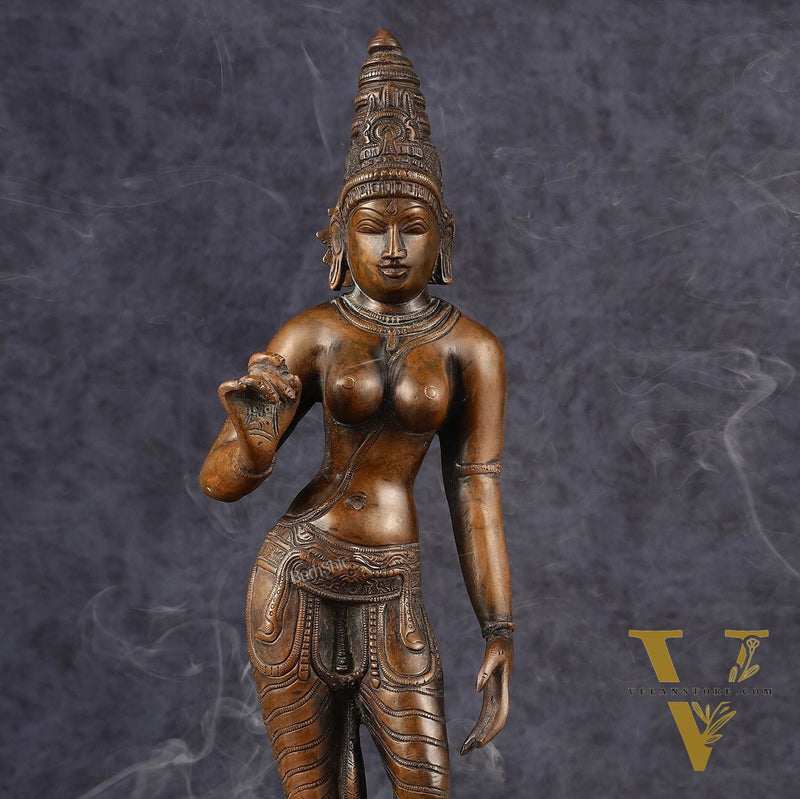 Pure Brass Standing Uma Parvati Idol with Chola Finish 18 inch