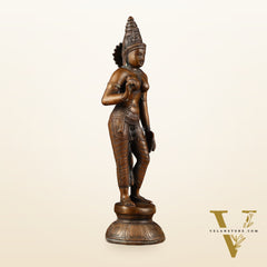 Pure Brass Standing Uma Parvati Idol with Chola Finish 18 inch