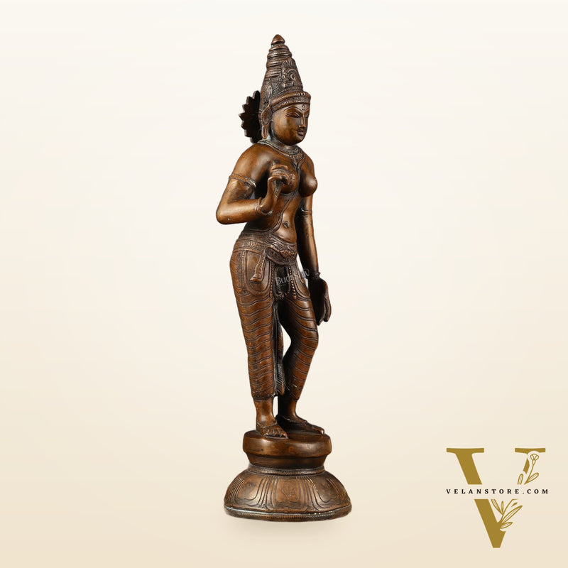 Pure Brass Standing Uma Parvati Idol with Chola Finish 18 inch