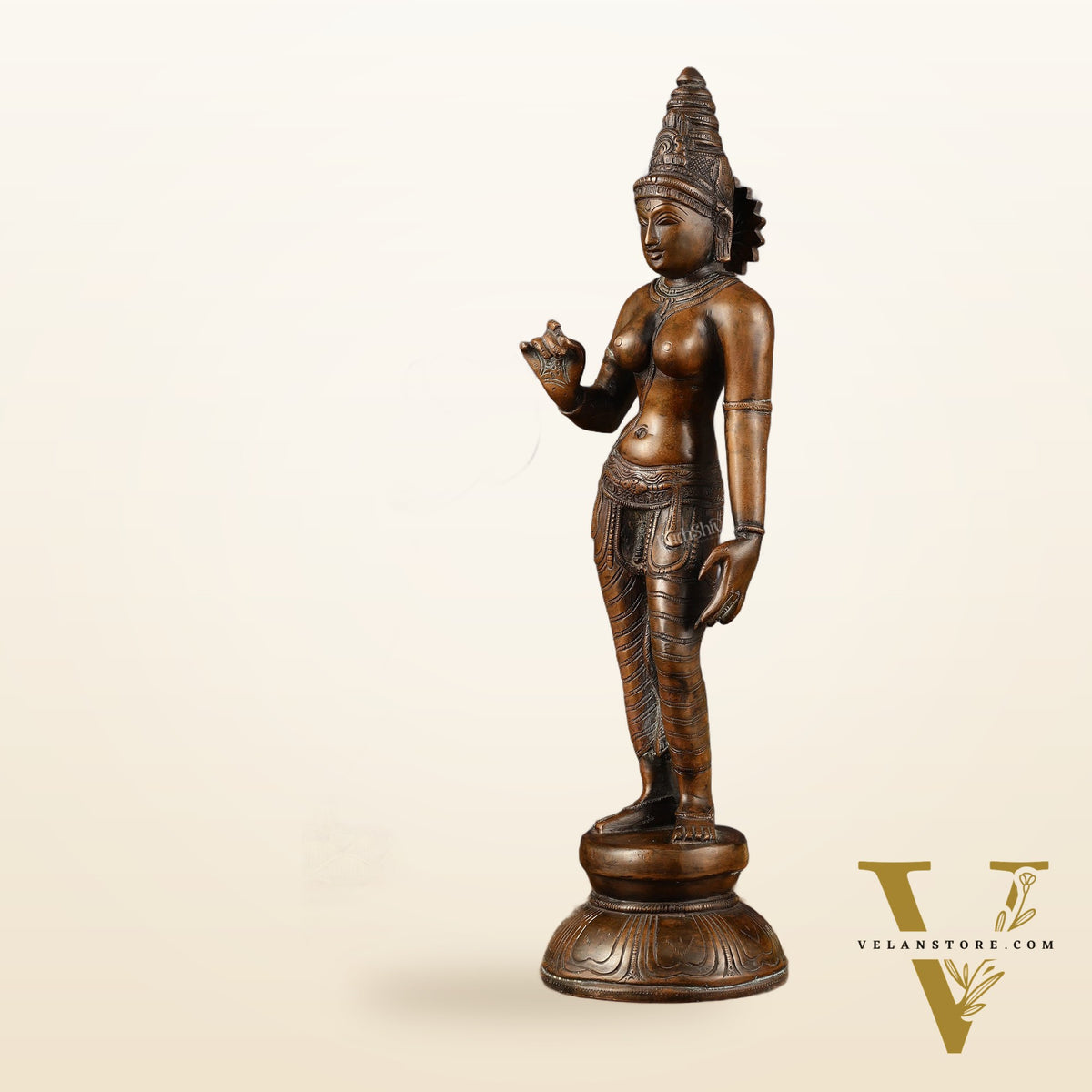 Pure Brass Standing Uma Parvati Idol with Chola Finish 18 inch