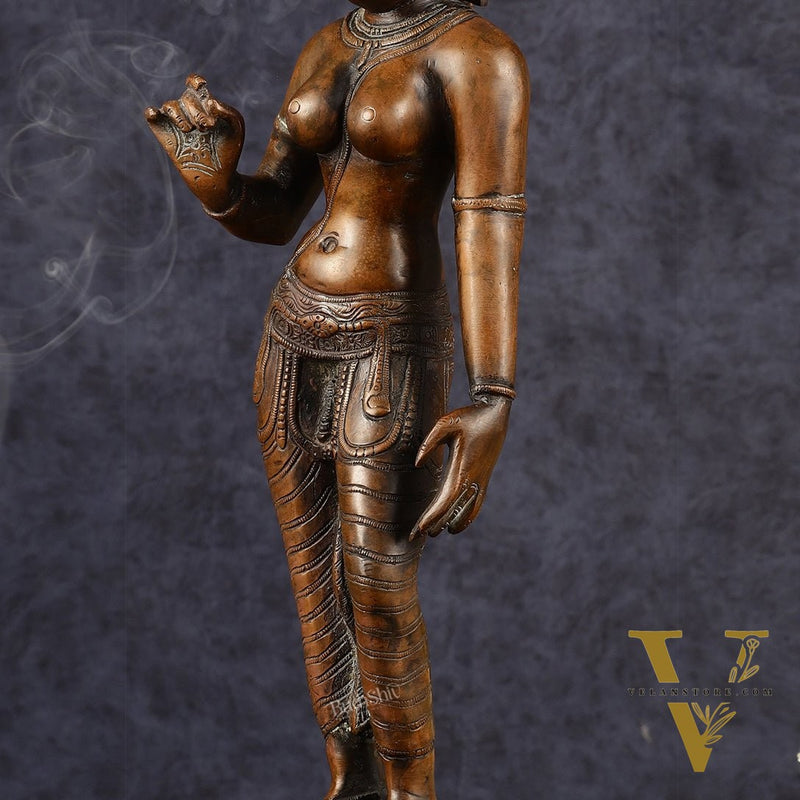 Pure Brass Standing Uma Parvati Idol with Chola Finish 18 inch