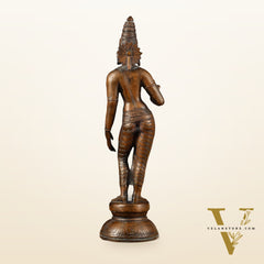 Pure Brass Standing Uma Parvati Idol with Chola Finish 18 inch