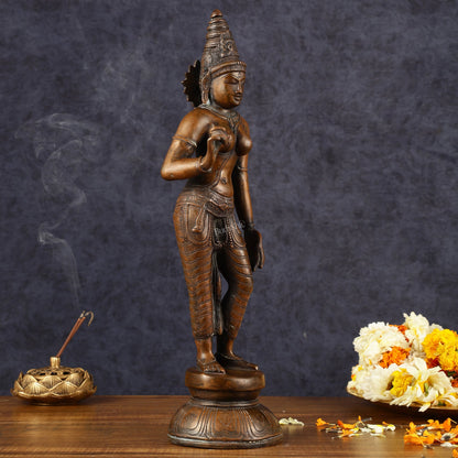 Pure Brass Standing Uma Parvati Idol with Chola Finish 18 inch