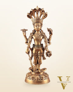 Pure Brass standing Vishnu idol with sheshanaag 11"