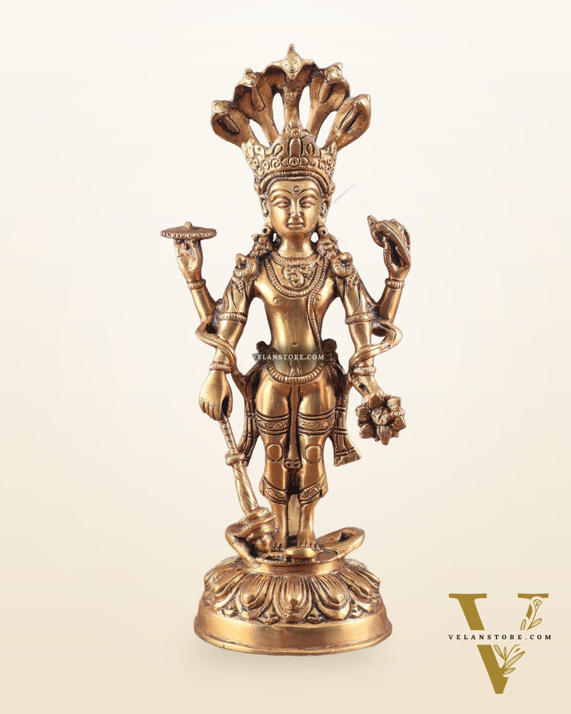 Pure Brass standing Vishnu idol with sheshanaag 11"
