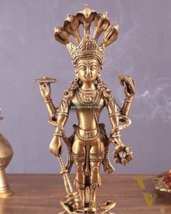 Pure Brass standing Vishnu idol with sheshanaag 11"