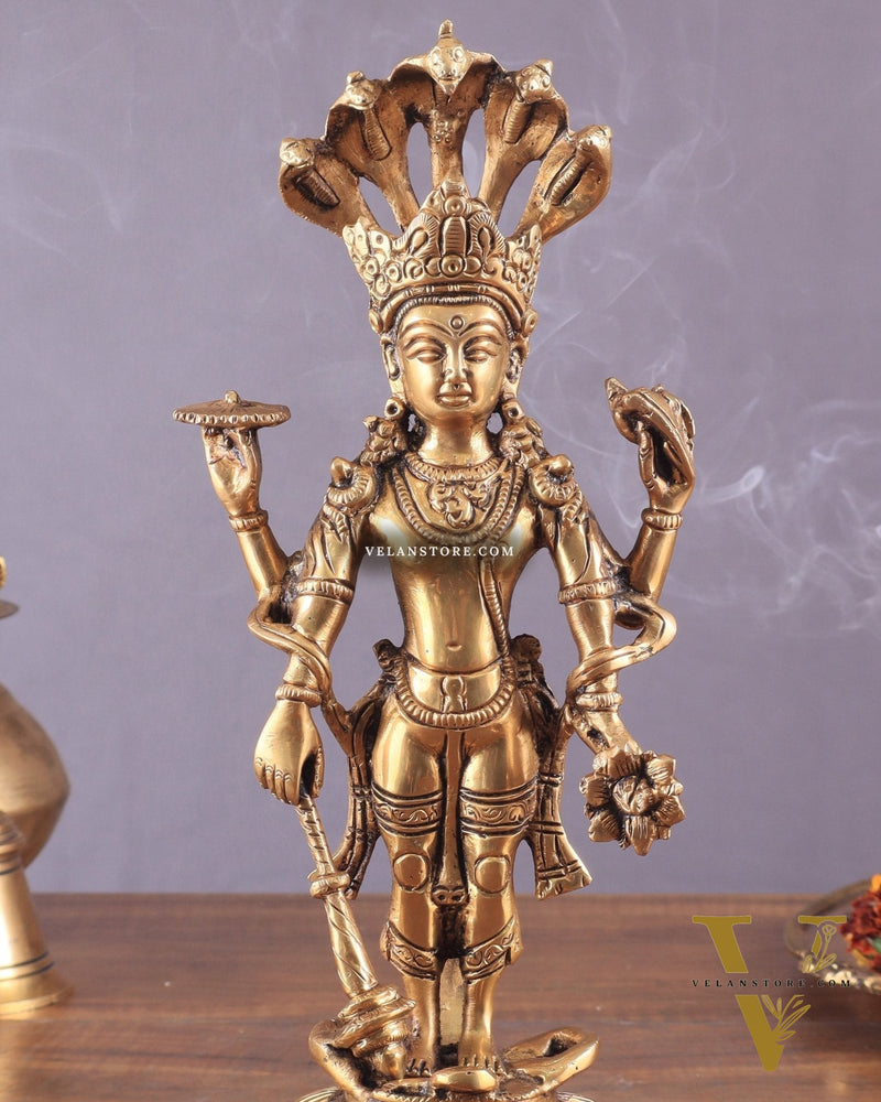 Pure Brass standing Vishnu idol with sheshanaag 11"