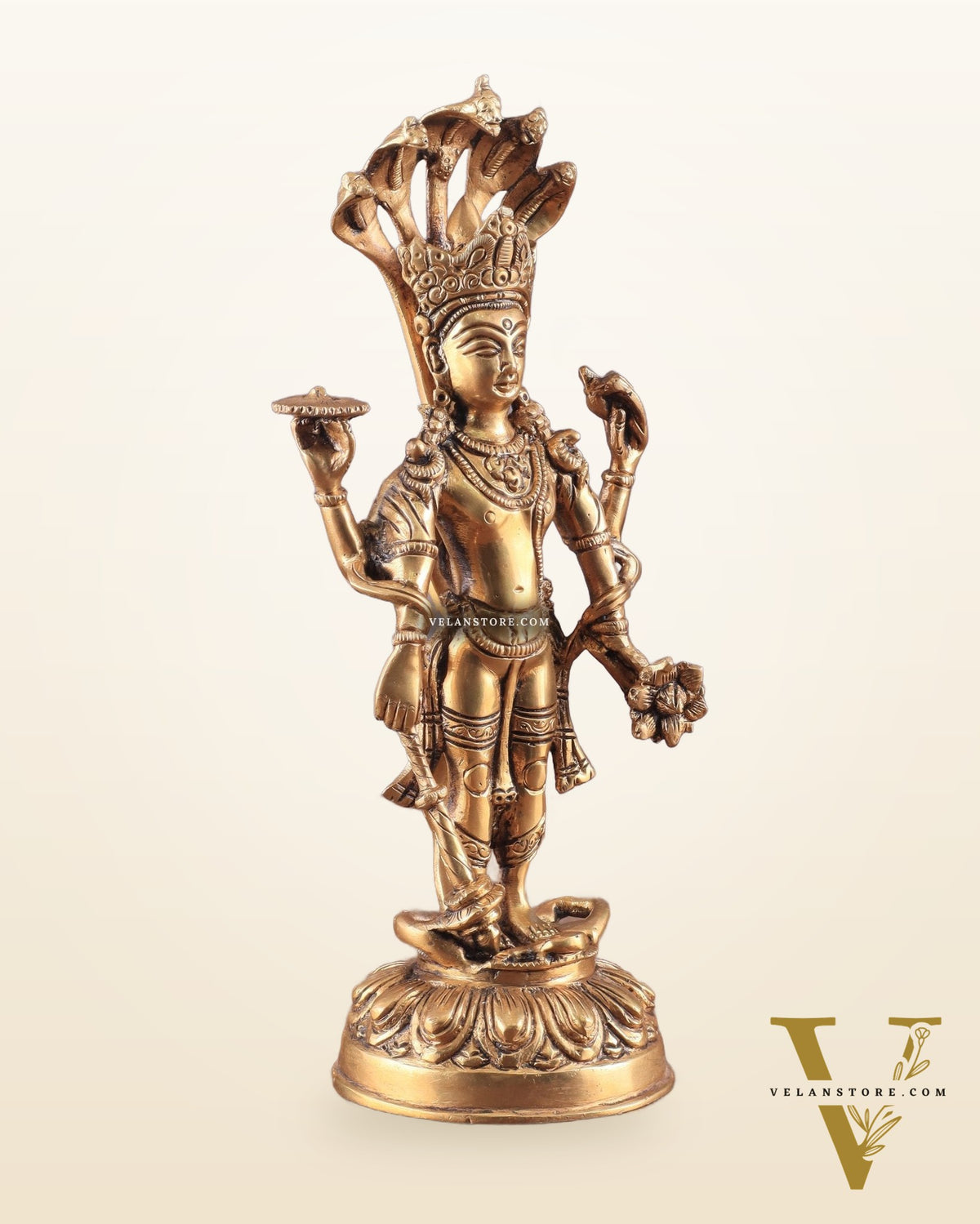 Pure Brass standing Vishnu idol with sheshanaag 11"