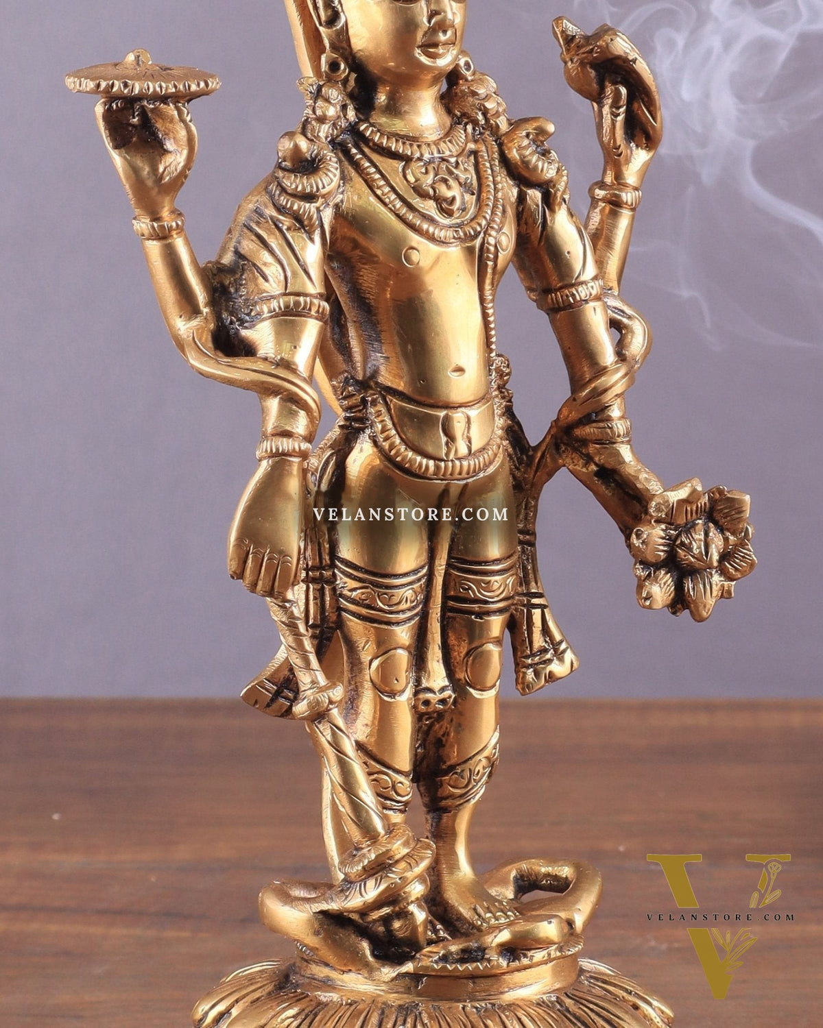 Pure Brass standing Vishnu idol with sheshanaag 11"
