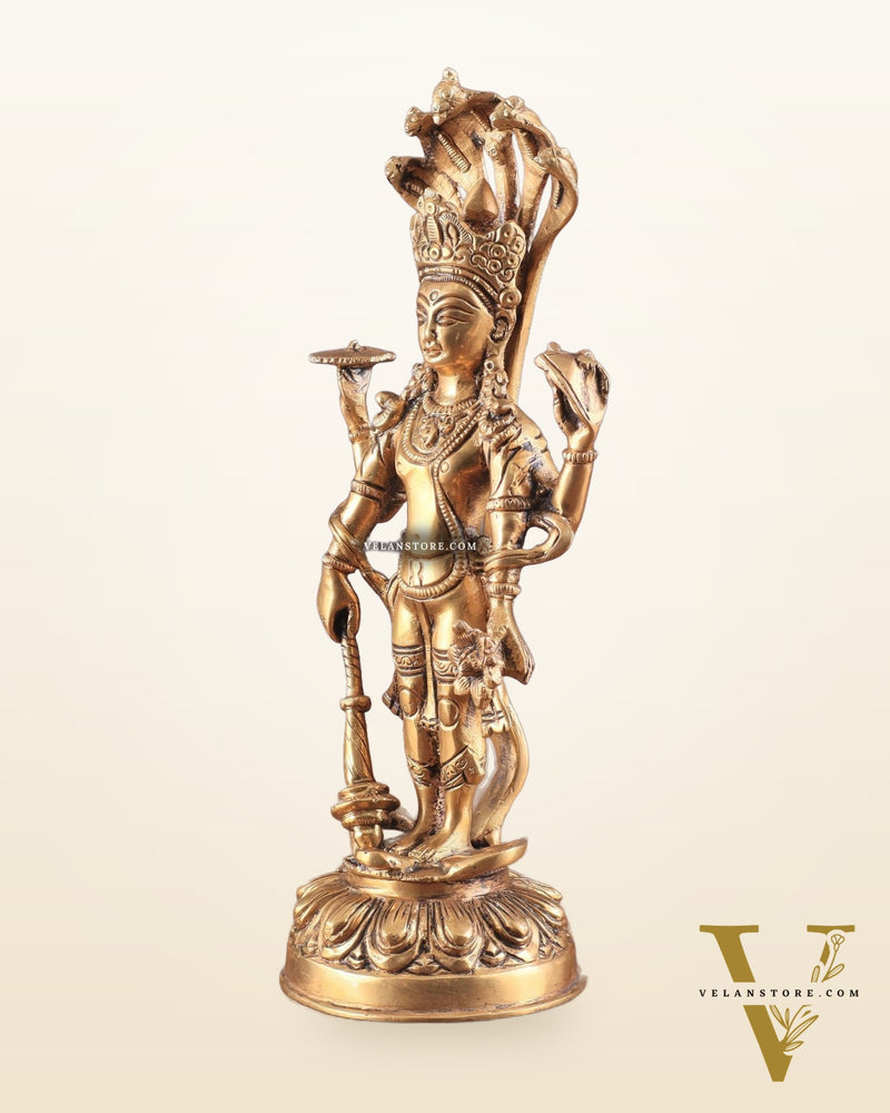 Pure Brass standing Vishnu idol with sheshanaag 11"