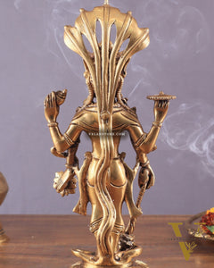 Pure Brass standing Vishnu idol with sheshanaag 11"