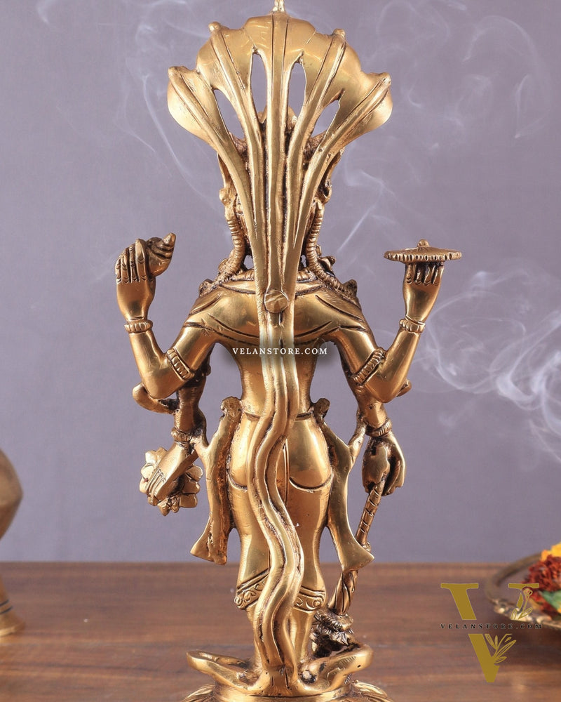 Pure Brass standing Vishnu idol with sheshanaag 11"