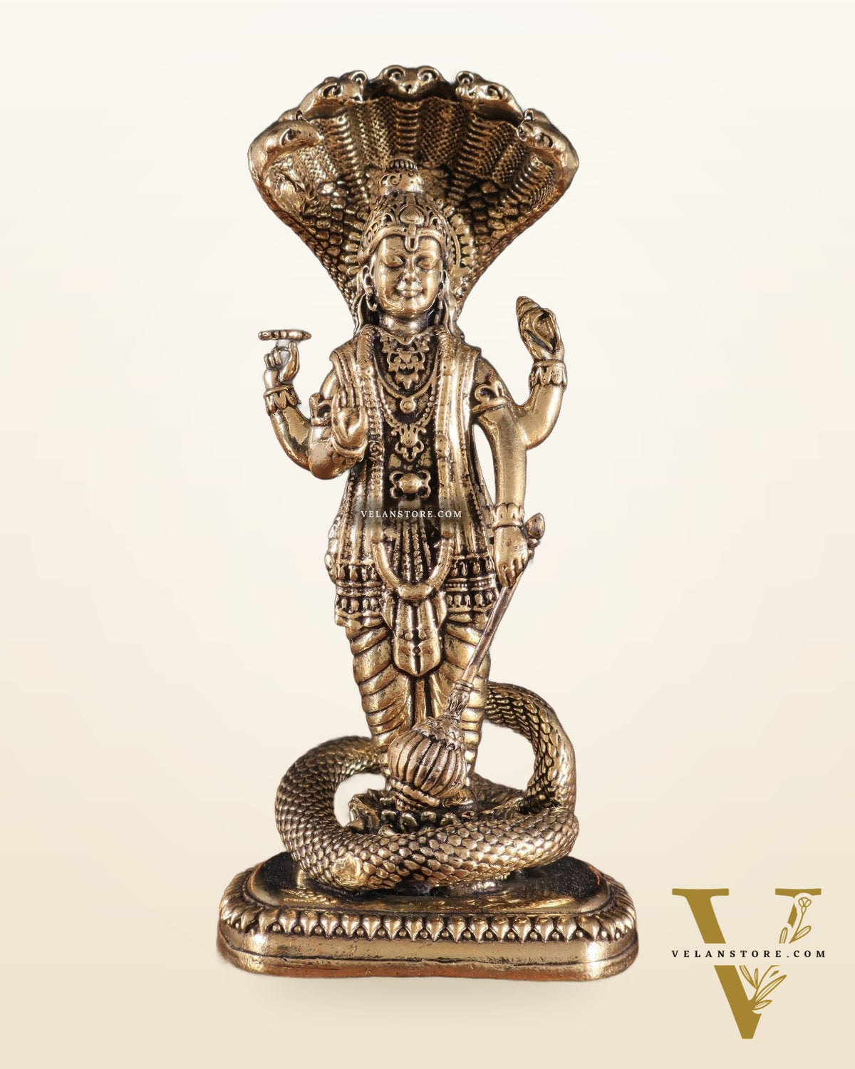 Pure Brass Standing Vishnu with Sheshanaga - 4 in Height