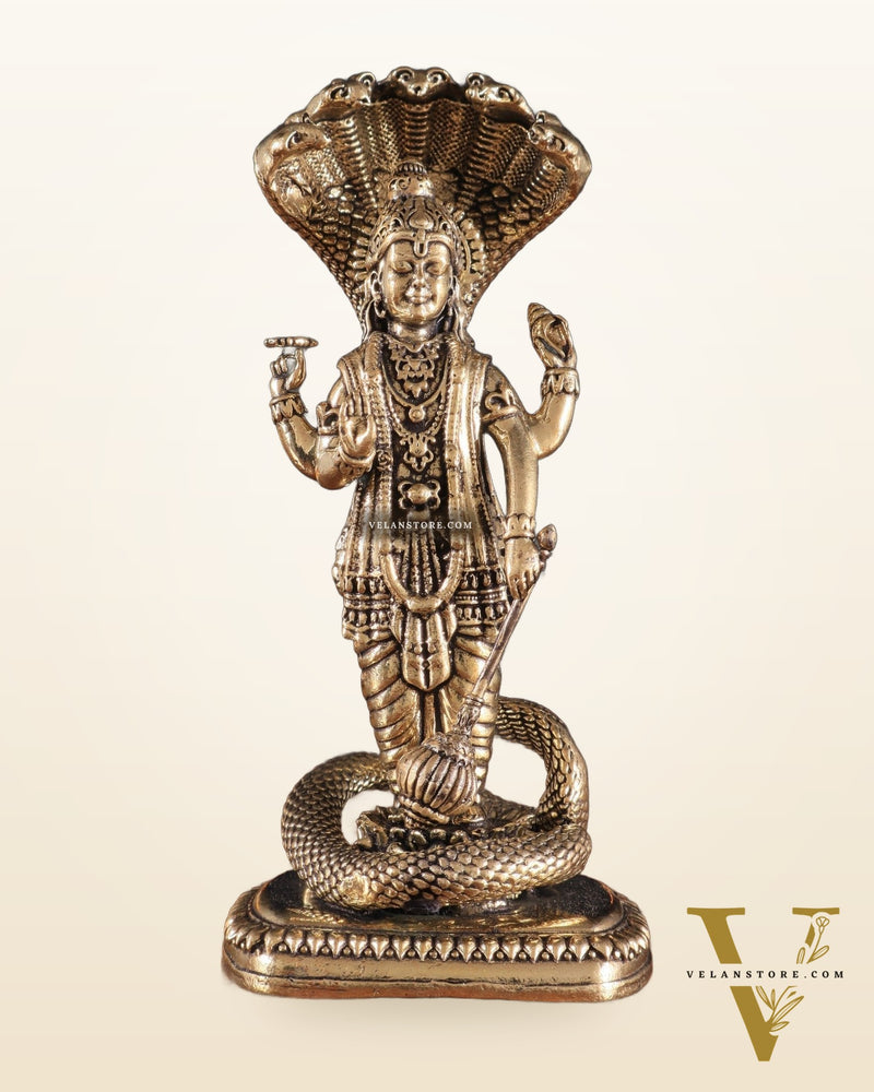 Pure Brass Standing Vishnu with Sheshanaga - 4 in Height